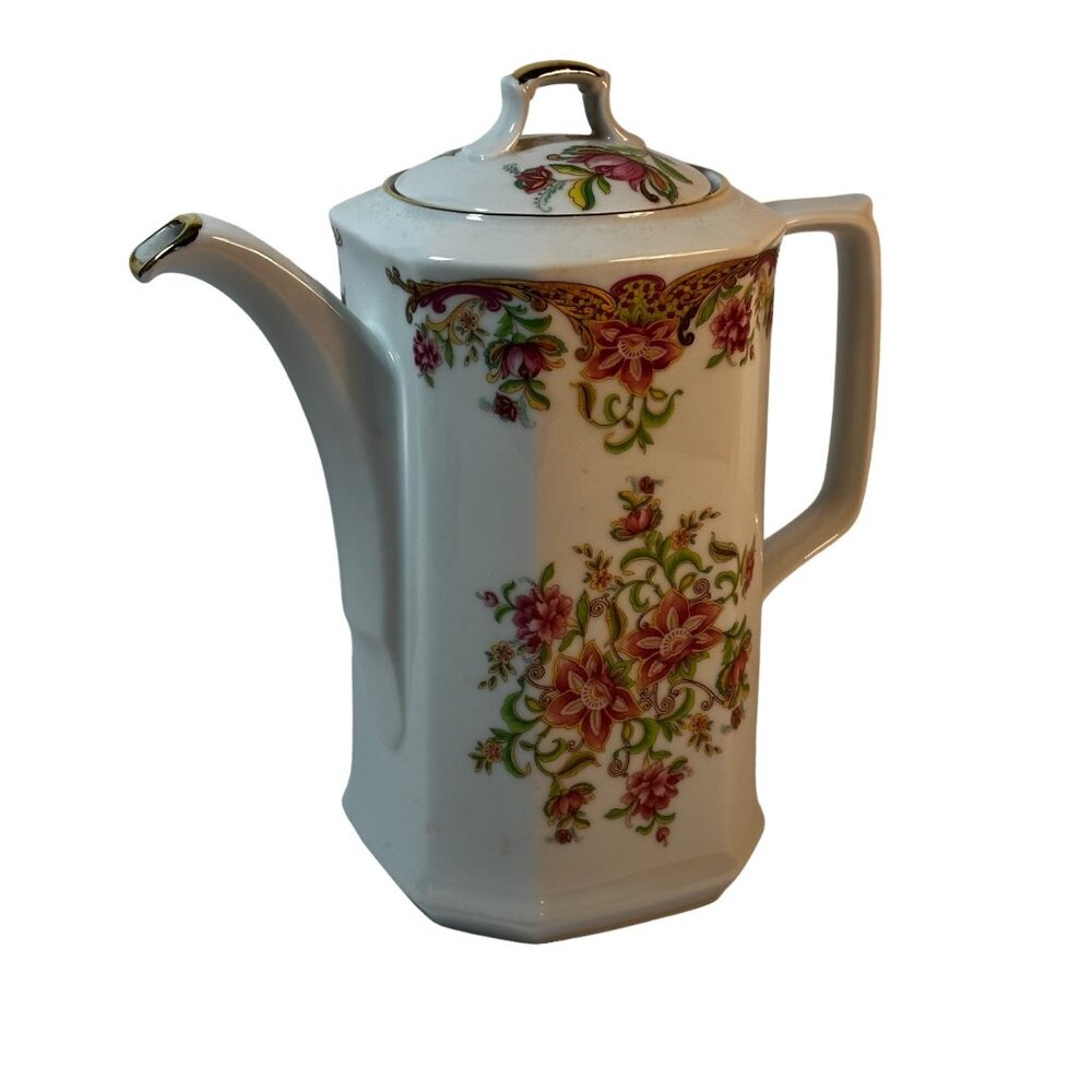 Antique Felmann Weiden Bavaria Germany Floral Porcelain Coffee Pot With Lid